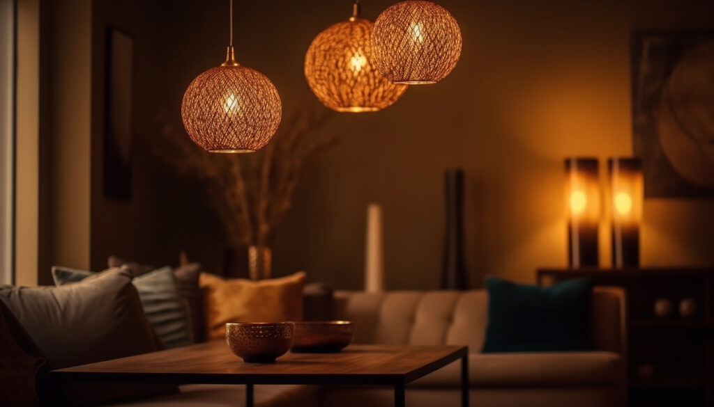 luxury modern living room illuminated with elegance generated by ai